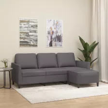   vidaXL 3 személyes szürke műbőr kanapé lábtartóval 180 cm