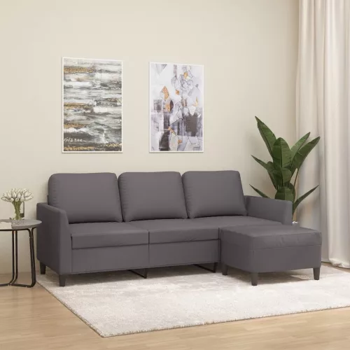 vidaXL 3 személyes szürke műbőr kanapé lábtartóval 180 cm