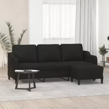   vidaXL 3 személyes fekete szövet kanapé lábtartóval 180 cm