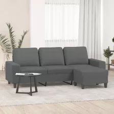   vidaXL 3 személyes sötétszürke szövet kanapé lábtartóval 180 cm