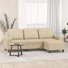   vidaXL 3 személyes krémszínű szövet kanapé lábtartóval 180 cm