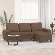   vidaXL 3 személyes barna szövet kanapé lábtartóval 180 cm