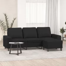   vidaXL 3 személyes fekete szövet kanapé lábtartóval 180 cm