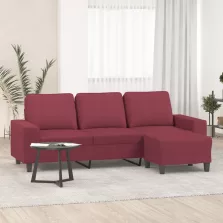   vidaXL 3 személyes bordó szövet kanapé lábtartóval 180 cm