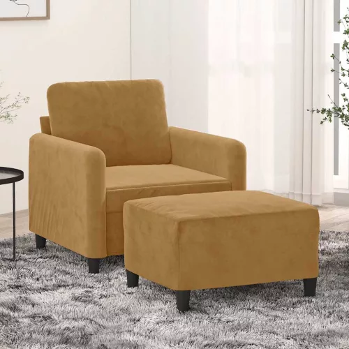 vidaXL barna bársony kanapéfotel lábtartóval 60 cm