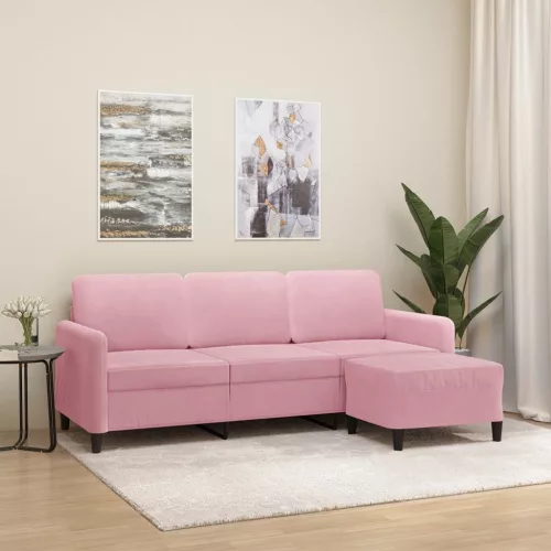 vidaXL 3 személyes rózsaszín bársonykanapé lábtartóval 180 cm