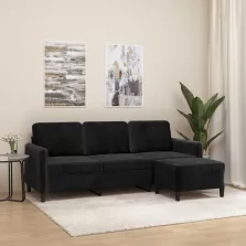   vidaXL 3 személyes fekete bársonykanapé lábtartóval 180 cm