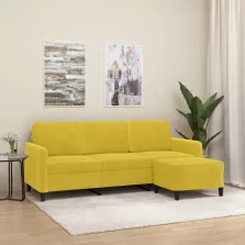   vidaXL 3 személyes sárga bársonykanapé lábtartóval 180 cm