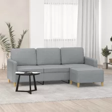   vidaXL 3 személyes világosszürke szövet kanapé lábtartóval 180 cm