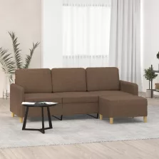   vidaXL 3 személyes barna szövet kanapé lábtartóval 180 cm