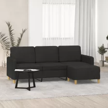   vidaXL 3 személyes fekete szövet kanapé lábtartóval 180 cm