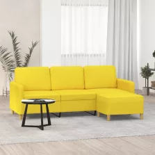   vidaXL 3 személyes világossárga szövet kanapé lábtartóval 180 cm