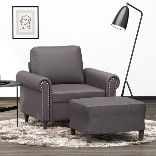 vidaXL szürke műbőr kanapéfotel lábtartóval 60 cm