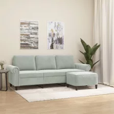   vidaXL 3 személyes világosszürke bársony kanapé lábtartóval 180 cm