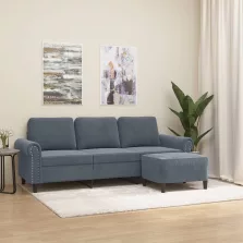   vidaXL 3 személyes sötétszürke bársony kanapé lábtartóval 180 cm