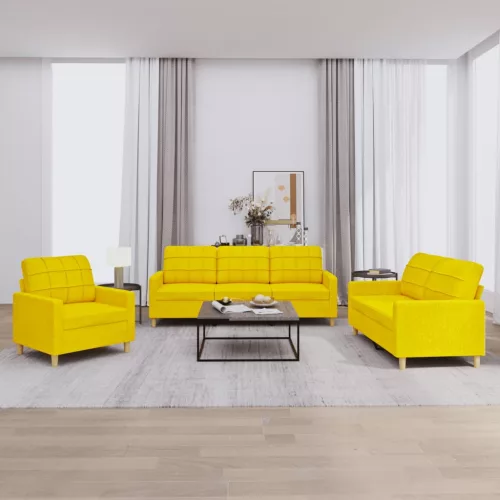 vidaXL 3 részes világossárga szövet ülőgarnitúra párnákkal