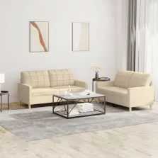   vidaXL 2 részes krémszínű szövet ülőgarnitúra párnákkal