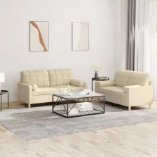   vidaXL 2 részes krémszínű szövet ülőgarnitúra párnákkal