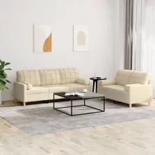   vidaXL 4 részes krémszínű szövet ülőgarnitúra párnákkal