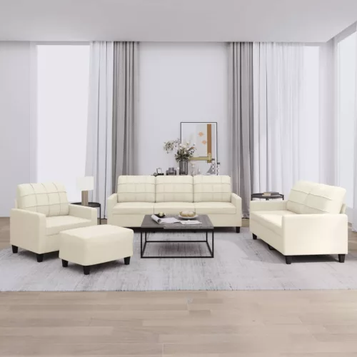 vidaXL 4 részes krémszínű műbőr ülőgarnitúra párnákkal