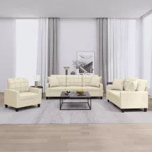   vidaXL 3 részes krémszínű műbőr ülőgarnitúra párnákkal