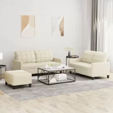  vidaXL 3 részes krémszínű műbőr ülőgarnitúra párnákkal