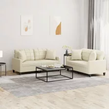   vidaXL 2 részes krémszínű műbőr ülőgarnitúra párnákkal