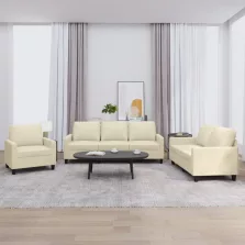   vidaXL 3 részes krémszínű műbőr ülőgarnitúra párnákkal