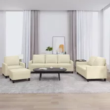   vidaXL 4 részes krémszínű műbőr ülőgarnitúra párnákkal