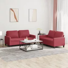 vidaXL 2 részes bordó műbőr ülőgarnitúra párnákkal