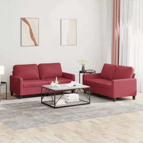 vidaXL 2 részes bordó műbőr ülőgarnitúra párnákkal