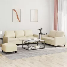   vidaXL 3 részes krémszínű műbőr ülőgarnitúra párnákkal