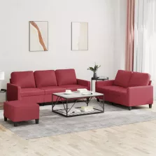 vidaXL 3 részes bordó műbőr ülőgarnitúra párnákkal