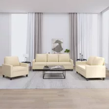   vidaXL 3 részes krémszínű szövet ülőgarnitúra párnákkal