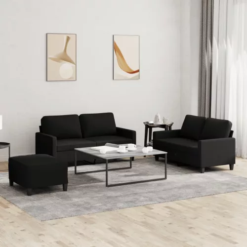 vidaXL 3 részes fekete szövet ülőgarnitúra párnákkal