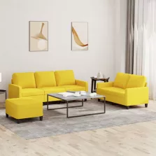   vidaXL 3 részes világossárga szövet ülőgarnitúra párnákkal