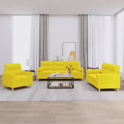 vidaXL 3 részes világossárga szövet ülőgarnitúra párnákkal