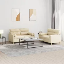   vidaXL 2 részes krémszínű szövet ülőgarnitúra párnákkal
