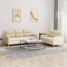   vidaXL 2 részes krémszínű szövet ülőgarnitúra párnákkal