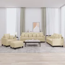   vidaXL 4 részes krémszínű szövet ülőgarnitúra párnákkal