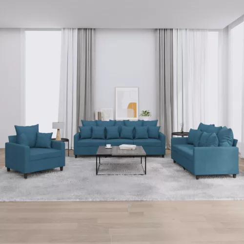 vidaXL 3 részes kék bársony ülőgarnitúra párnákkal