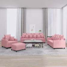   vidaXL 4 részes rózsaszín bársony ülőgarnitúra párnákkal