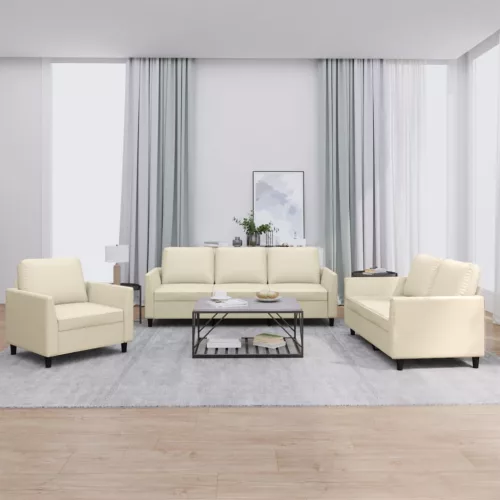 vidaXL 3 részes krémszínű műbőr ülőgarnitúra párnákkal