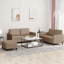   vidaXL 3 részes kávészínű műbőr ülőgarnitúra párnákkal