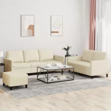   vidaXL 3 részes krémszínű műbőr ülőgarnitúra párnákkal