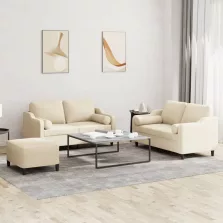   vidaXL 3 részes krémszínű szövet ülőgarnitúra párnákkal