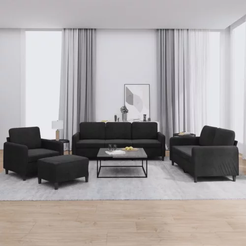 vidaXL 4 részes fekete bársony ülőgarnitúra