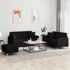 vidaXL 3 részes fekete szövet ülőgarnitúra párnákkal
