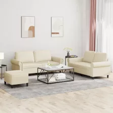   vidaXL 3 részes krémszínű műbőr ülőgarnitúra párnákkal