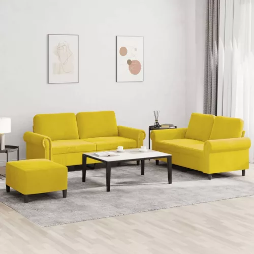 vidaXL 3 részes sárga bársony ülőgarnitúra párnákkal